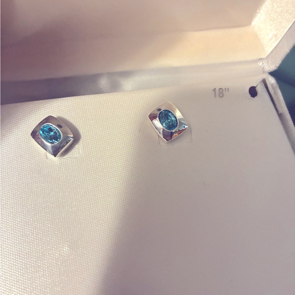 Elegant Silver and Blue Stud Earrings